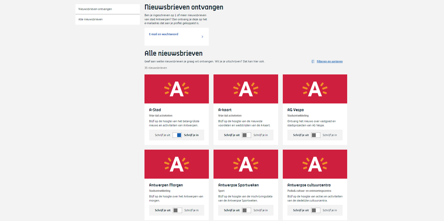 Overzichtspagina van nieuwsbrieven op antwerpen.be Overzichtspagina van nieuwsbrieven op antwerpen.be